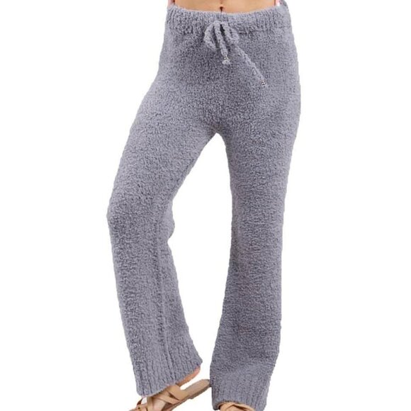 VICI Solid Gray Fuzzy Sherpa High-Rise Waist Straight-Leg Lounge Pants Small - Picture 1 of 7